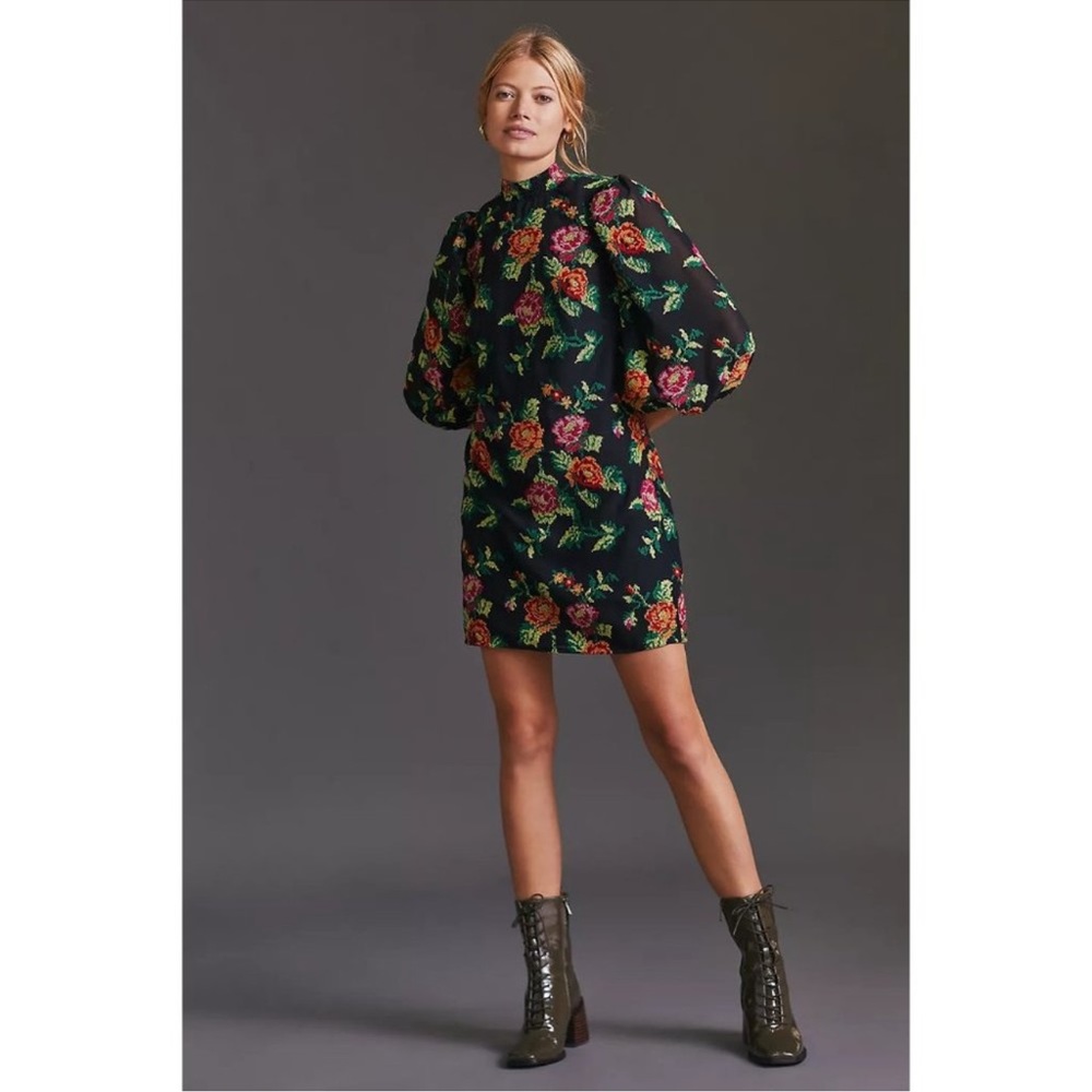EVA FRANCO Embroidered Floral Open Back Mini Shift Dress, 6
